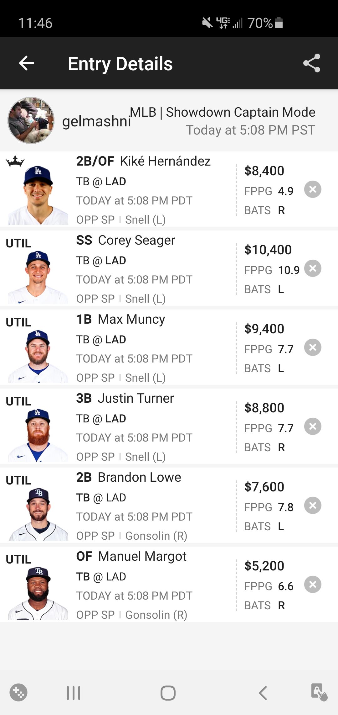 MLB DFS Lineup (10/21/2020)